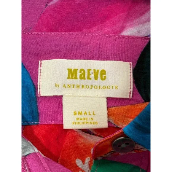 Maeve Anthropolgie Tunic Button-Down Floral Shirt Pink Womens Size S - Picture 5 of 10